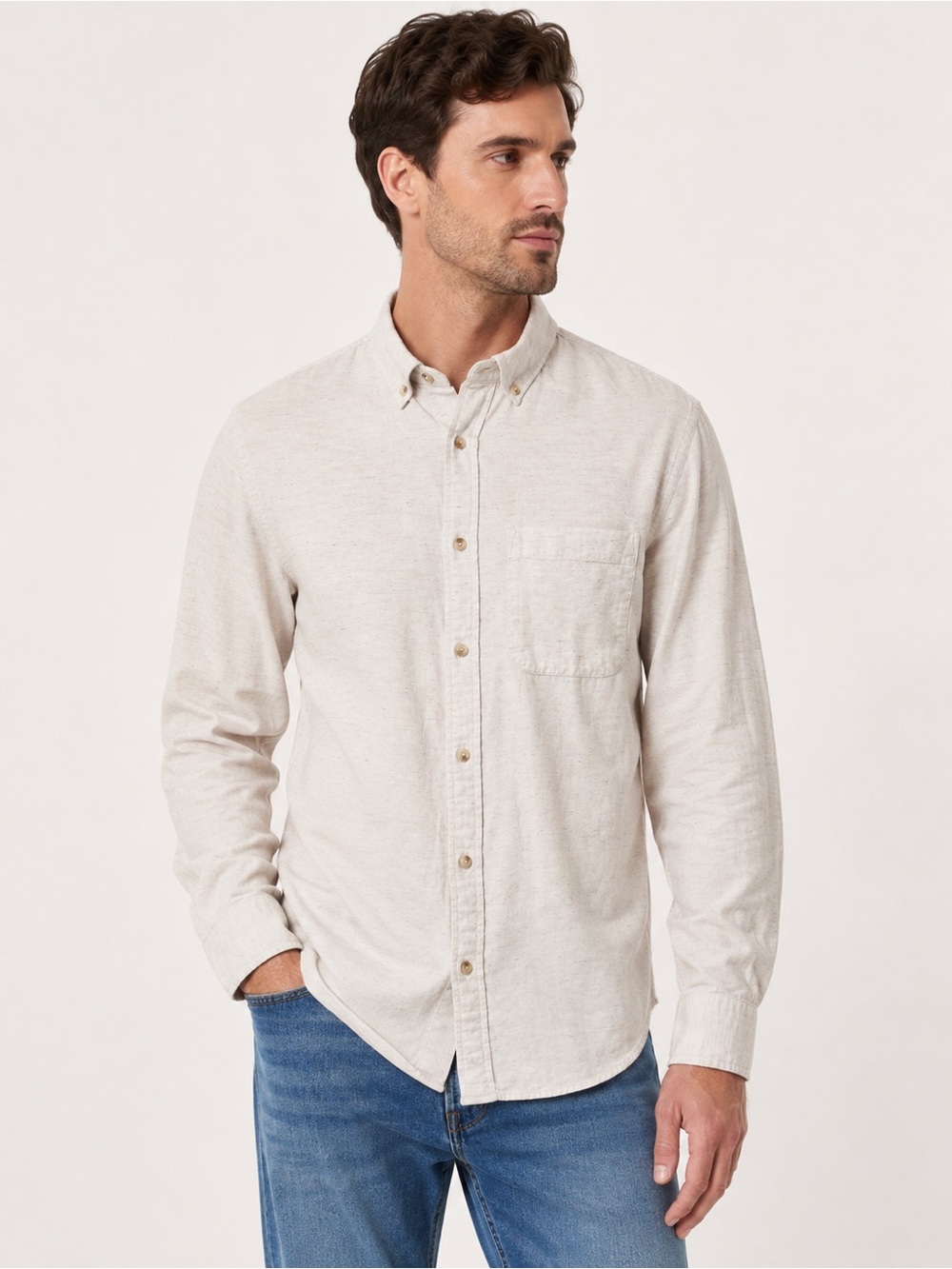 Banana Republic Men’s M Untucked Fit 100% Cotton Button Down Shirt Creme